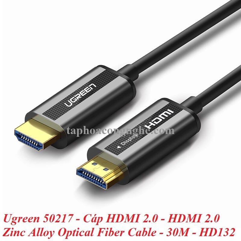 Ugreen 50217 30M màu Đen Cáp tín hiệu HDMI chuẩn 2.0 sợi quang cao cấp HD132 30050217